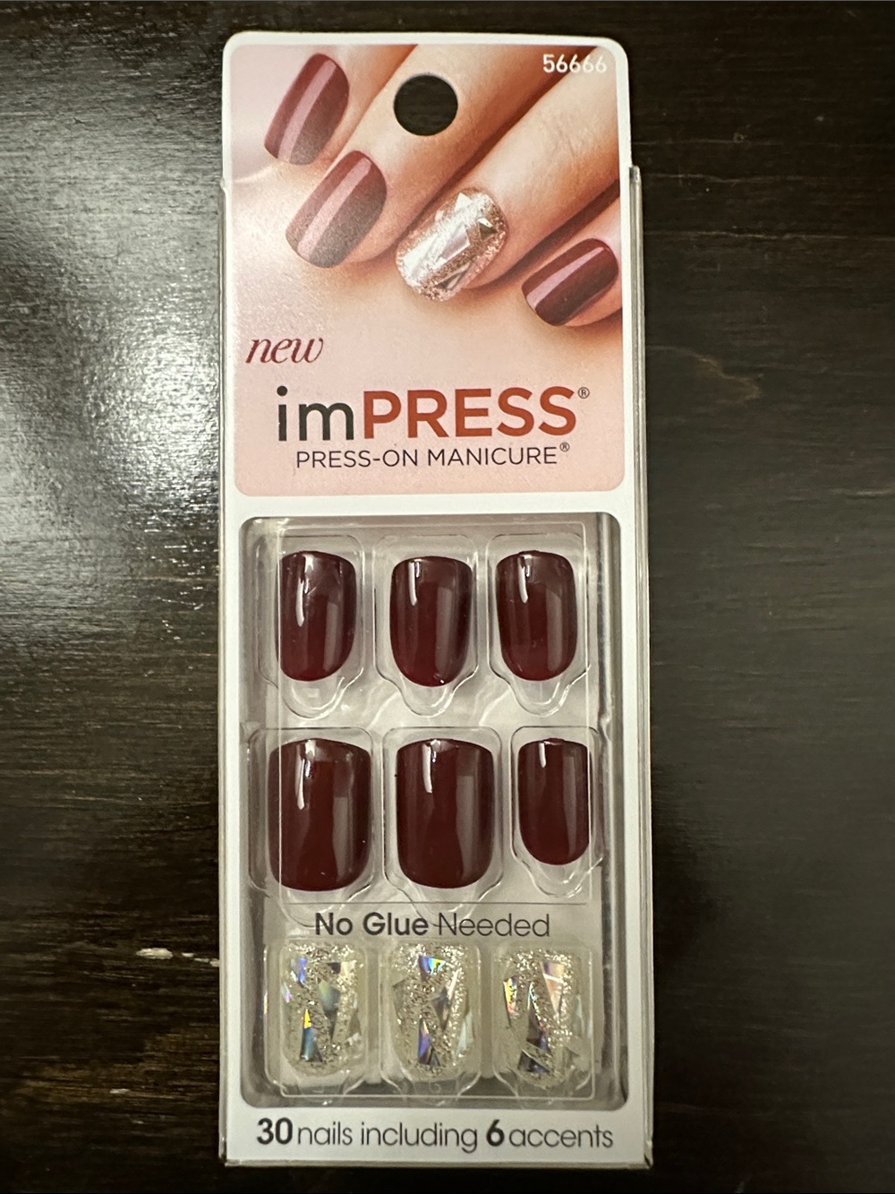 imPRESS Press-On Manicure, Deep Burgundy with Holographic Accents